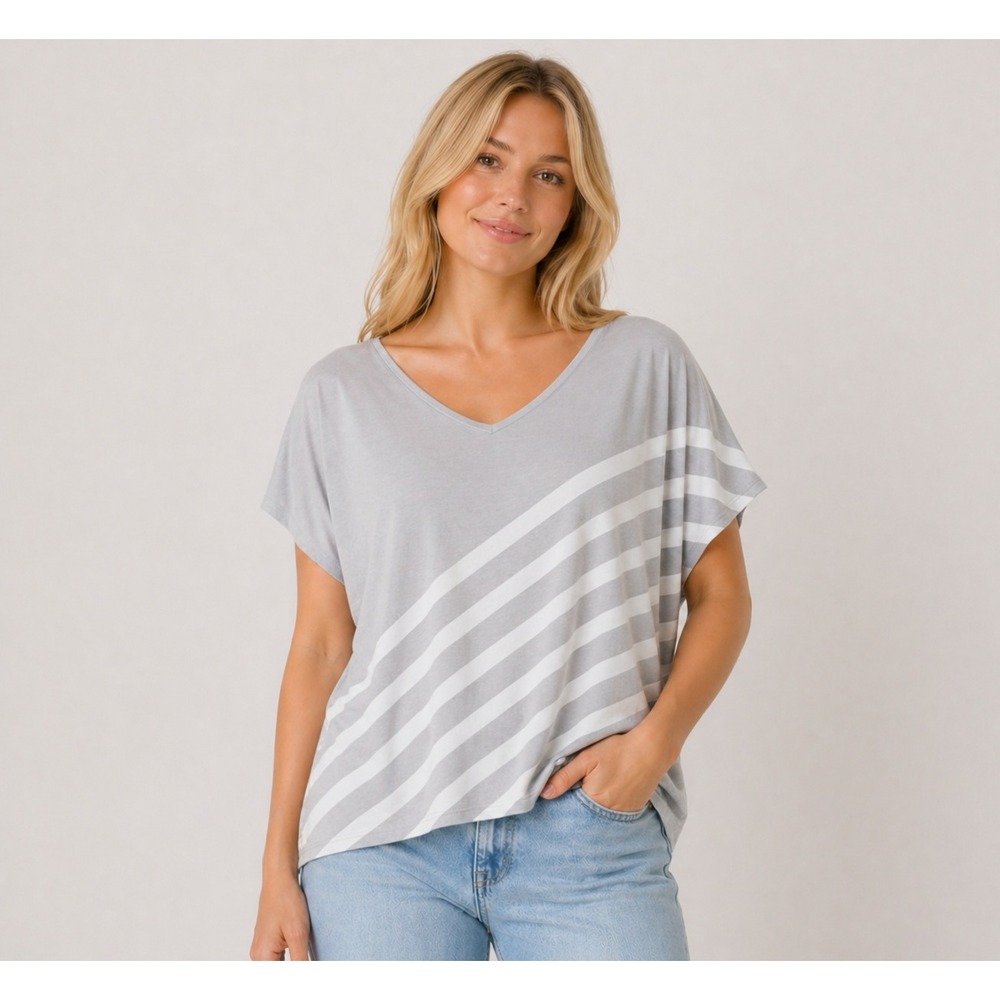 Oversized Gray Striped Elizabeth & Clark Top Relaxed Fit Minimalist Casual Sz M